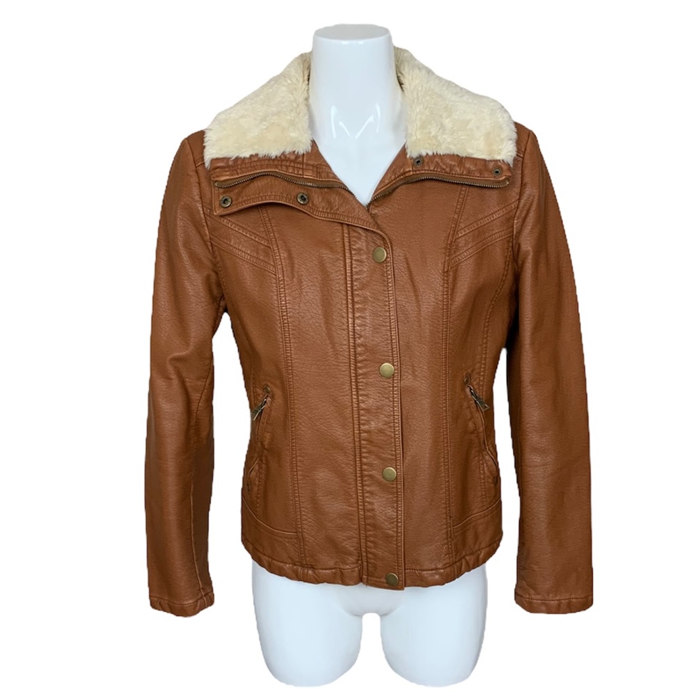 Giacca Brown Faux Leather Faux Fur Jacket Medium